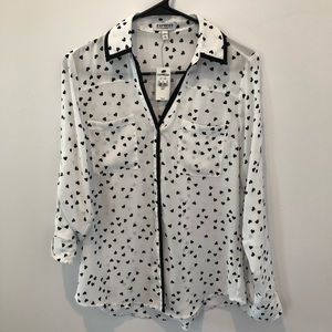 Express White Black Button Up Shirt Sz Small